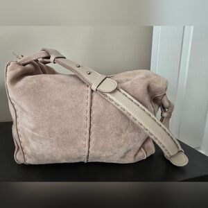 The Sac Suede Shoulder Bag in Blush/Cream